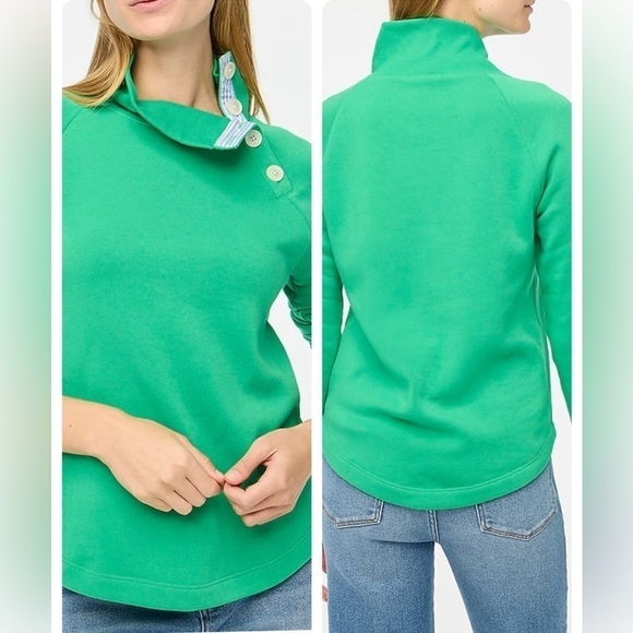 J Crew Wide Button Collar Pullover Sweatshirt Green Large - Picture 3 of 10